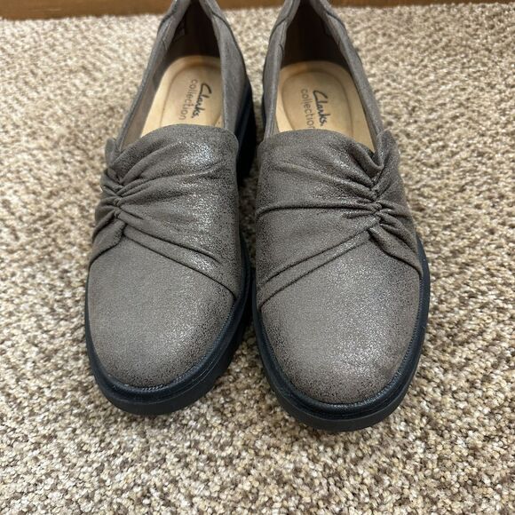 Clarks Collection Calla Style Ruched Slip-On Loafers in Bronze Womens 8 EUC - Picture 2 of 9